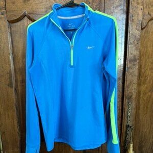 Nike Dri-FIT Long Sleeve Running Top, Vibrant Blue with Neon Accents, Size M"
